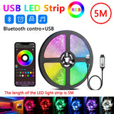 Bluetooth USB 5V RGB LED Strip Light 5050 Controller 5M Flexible Diode Lamp Tape Lights TV Background Lighting Desk Room Decor