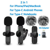 Wireless Lavalier Microphone Mini Portable Smart Noise Reduction Video Recording Microphone for iPhone Android Lapel Mic