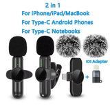 Wireless Lavalier Microphone Mini Portable Smart Noise Reduction Video Recording Microphone for iPhone Android Lapel Mic