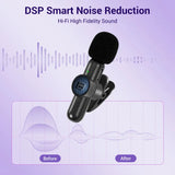 Wireless Lavalier Microphone Mini Portable Smart Noise Reduction Video Recording Microphone for iPhone Android Lapel Mic