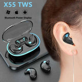 X55 Mini Invisible Sleep Wireless Bluetooth 5.0 Earbuds IPX5 Waterproof Noise Cancelling Touch Control Headphones