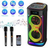 Portable Wireless Party Speaker With LED Light Wireless Mic Remote Control TWS Treble Bass Mic. Echo Music Accompany Mic. Priority Guitar In
